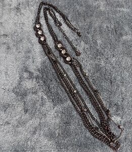 Vera Wang Long Gun Metal, Multi-Layered Chain Waterfall Necklace w/ Cut Crystals